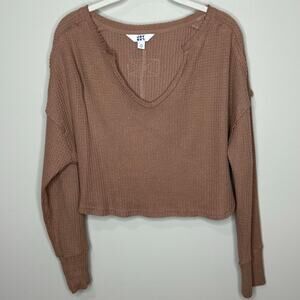 JoyLab Brown Waffle Knit Shirt Size XS V Neck Long Sleeves